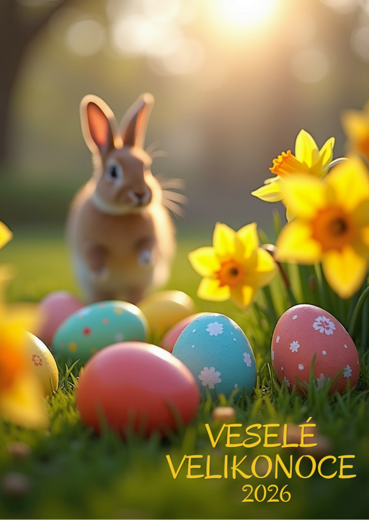 Velikonoční přání 2026 ke stažení - zajíček v trávě
